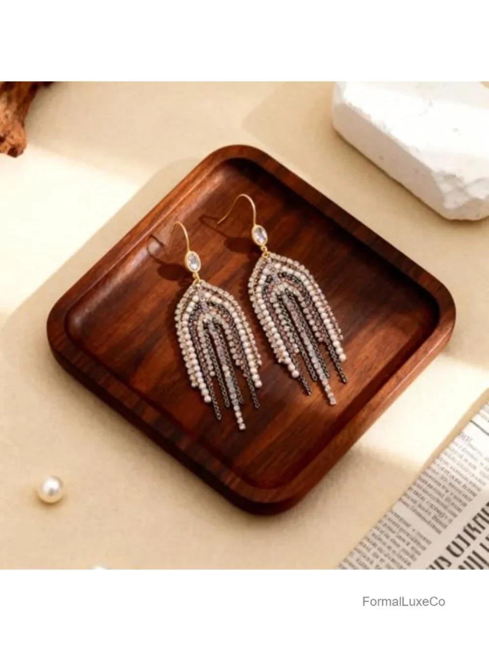 Handcrafted Tassel Earrings for Women, Bohemian Cubic Zirconia Drop Dangle
